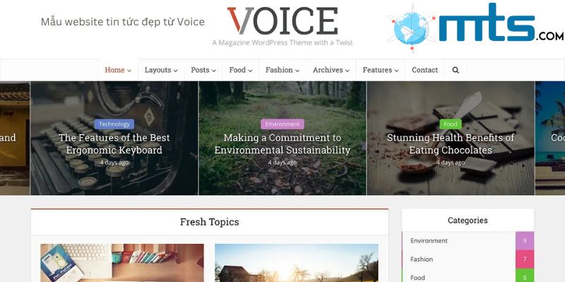 Mẫu website tin tức đẹp từ Voice
