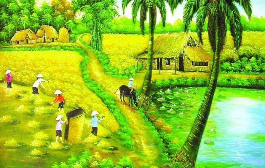 Tranh Phong Cảnh Đồng Quê Nông Thôn tsd301  Tranh Sơn Dầu Minh Hưng  1  TPHCMtranh vẽ tay 100 sơn dầu